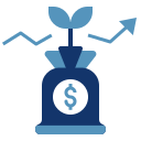 An icon depicting a combination of money symbol and a bar graph, representing financial growth, economic progress, or financial analysis and success.